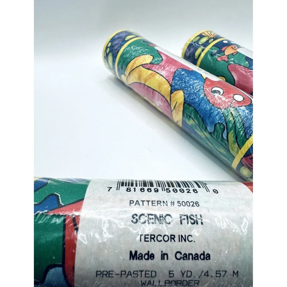Vintage Scenic Fish Wall Border Paper 4 Rolls 20 Yards Total + Bonus 15 ft. New